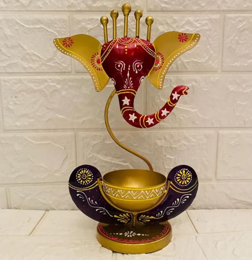 Intricately Crafted Spiritual Decor Ganesha with Tealight Candle Holder - KalaKirtiHub
