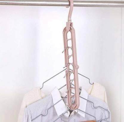 Hanger-Plastic Multi Functional Adjutable & Folding Clothes Hanger Holder Portable Anti-Slip Storage Rack Space Saving Hook for Garment Drying (Multicolor, Pack Of 3) ra4xqa-dd