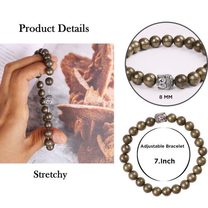 Unisex Pyrite Elastic Bracelet with Lucky Charm | KalaKirtiHub Jewelry ra4xqa-dd
