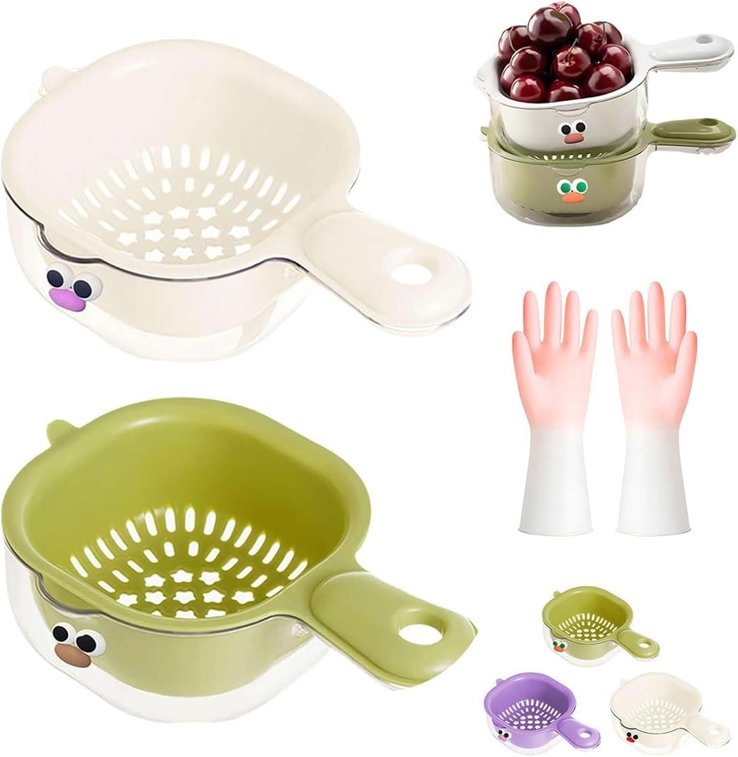 Dual-Layer Strainer Basket – Veggie & Fruit Drainer with Handle - KalaKirtiHub