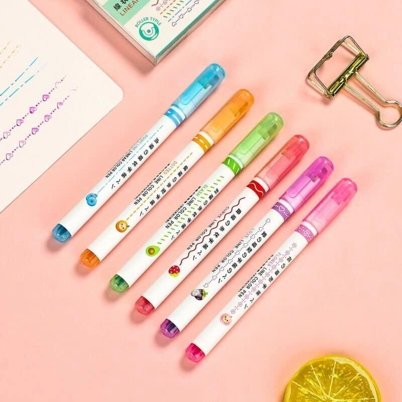 Linear Roller Color Pens Highlighters with 6 Different Curve Shapes (Set of 6) ra4xqa-dd