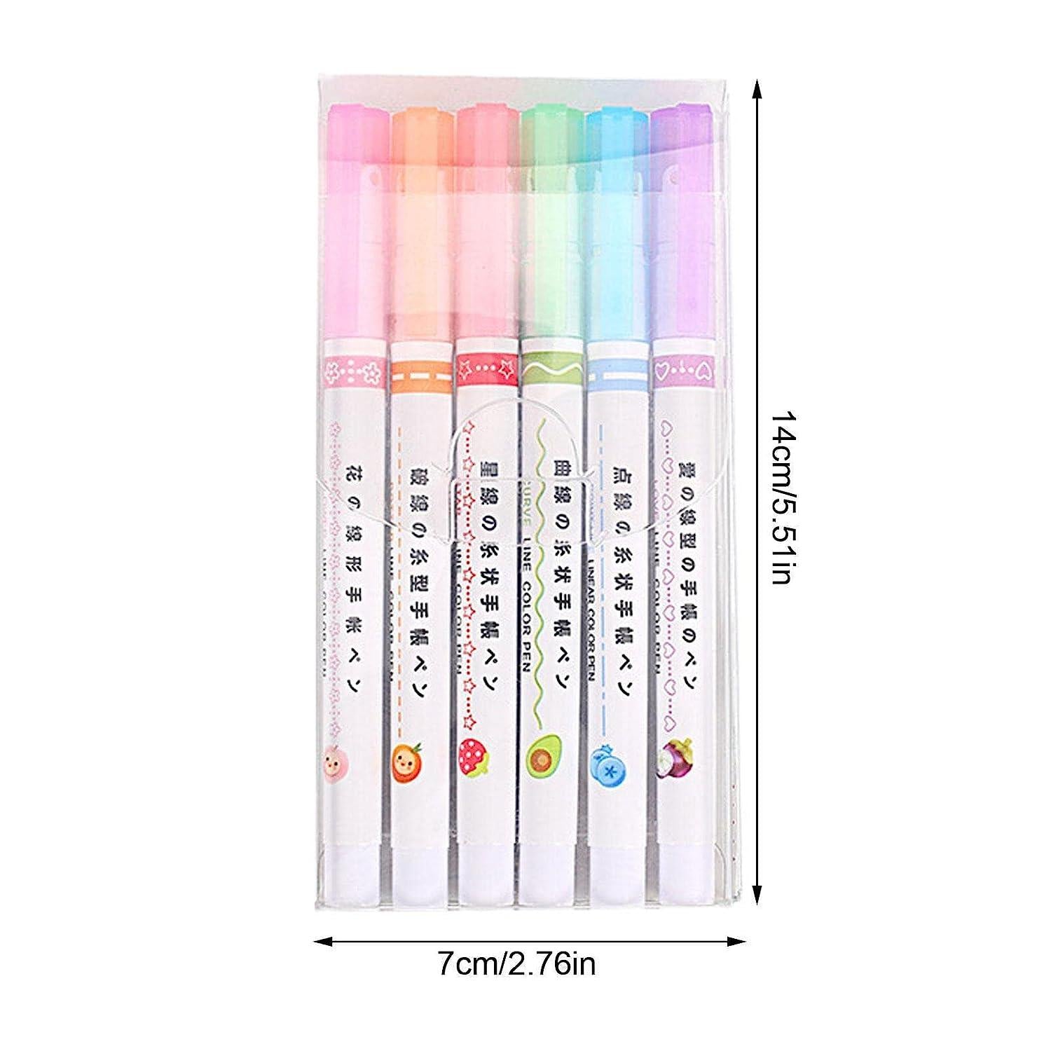 Linear Roller Color Pens Highlighters with 6 Different Curve Shapes (Set of 6) ra4xqa-dd
