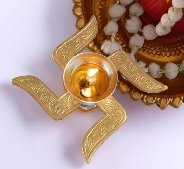 Brass Swastik Diya - KalaKirtiHub