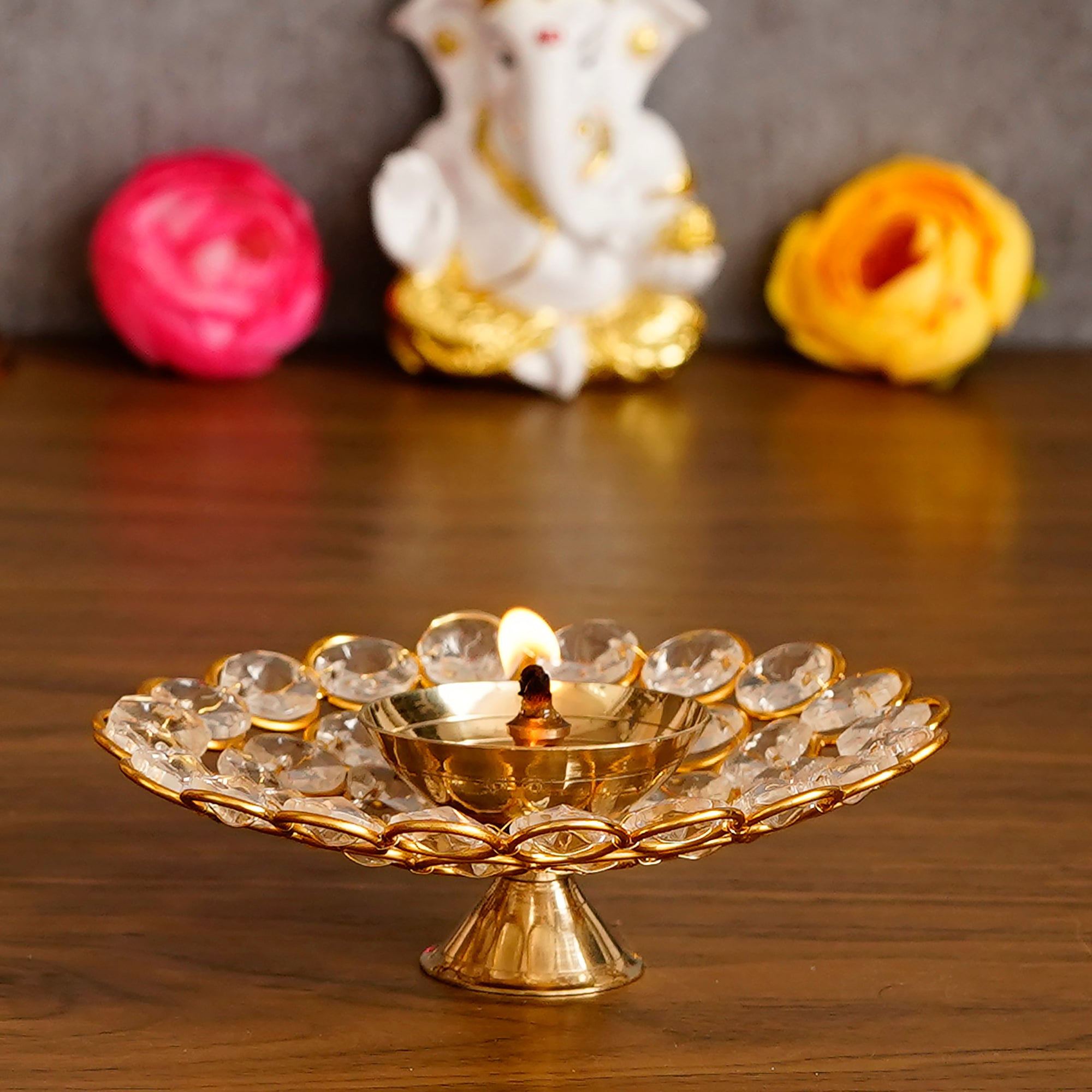 eCraftIndia Bowl Shape Crystal Tea Light Holder - Small - KalaKirtiHub