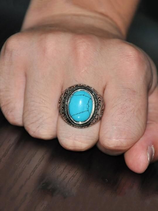 Men’s Silver-Plated Blue Stone Ring – Oxidized Jewelry ra4xqa-dd