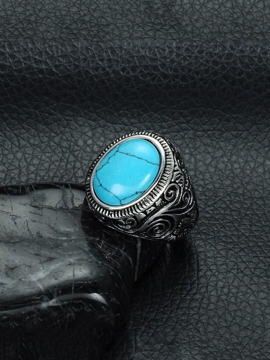 Men’s Silver-Plated Blue Stone Ring – Oxidized Jewelry ra4xqa-dd