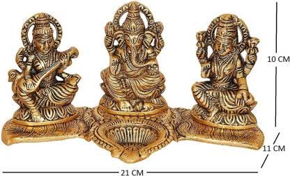 Design Gold Plated Lakshmi Ganesh Saraswati Idol with Deepak Showpiece - KalaKirtiHub