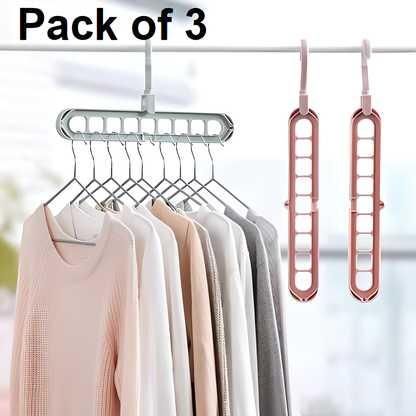 Hanger-Plastic Multi Functional Adjutable & Folding Clothes Hanger Holder Portable Anti-Slip Storage Rack Space Saving Hook for Garment Drying (Multicolor, Pack Of 3) ra4xqa-dd