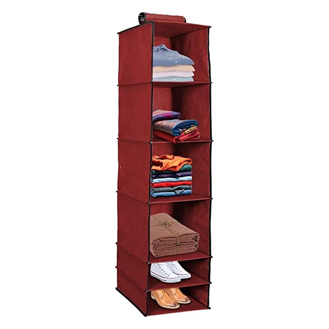 6-Shelf Foldable Hanging Wardrobe Organizer – Maroon Storage - KalaKirtiHub