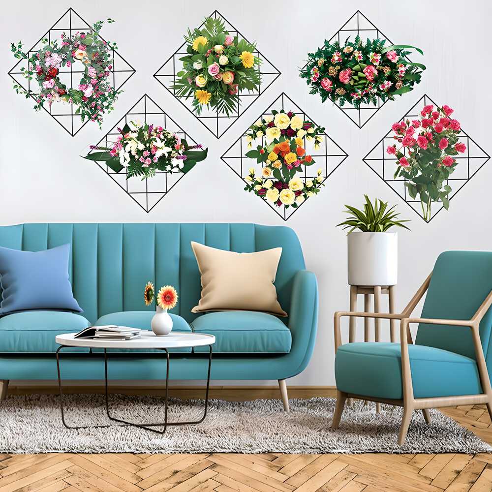 Home Wall Art – Grid Flower Pattern Sticker for Office & Decor ra4xqa-dd