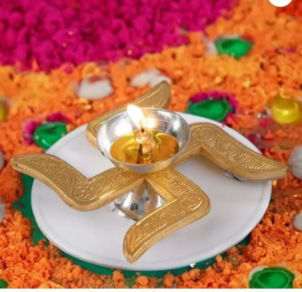 Brass Swastik Diya - KalaKirtiHub