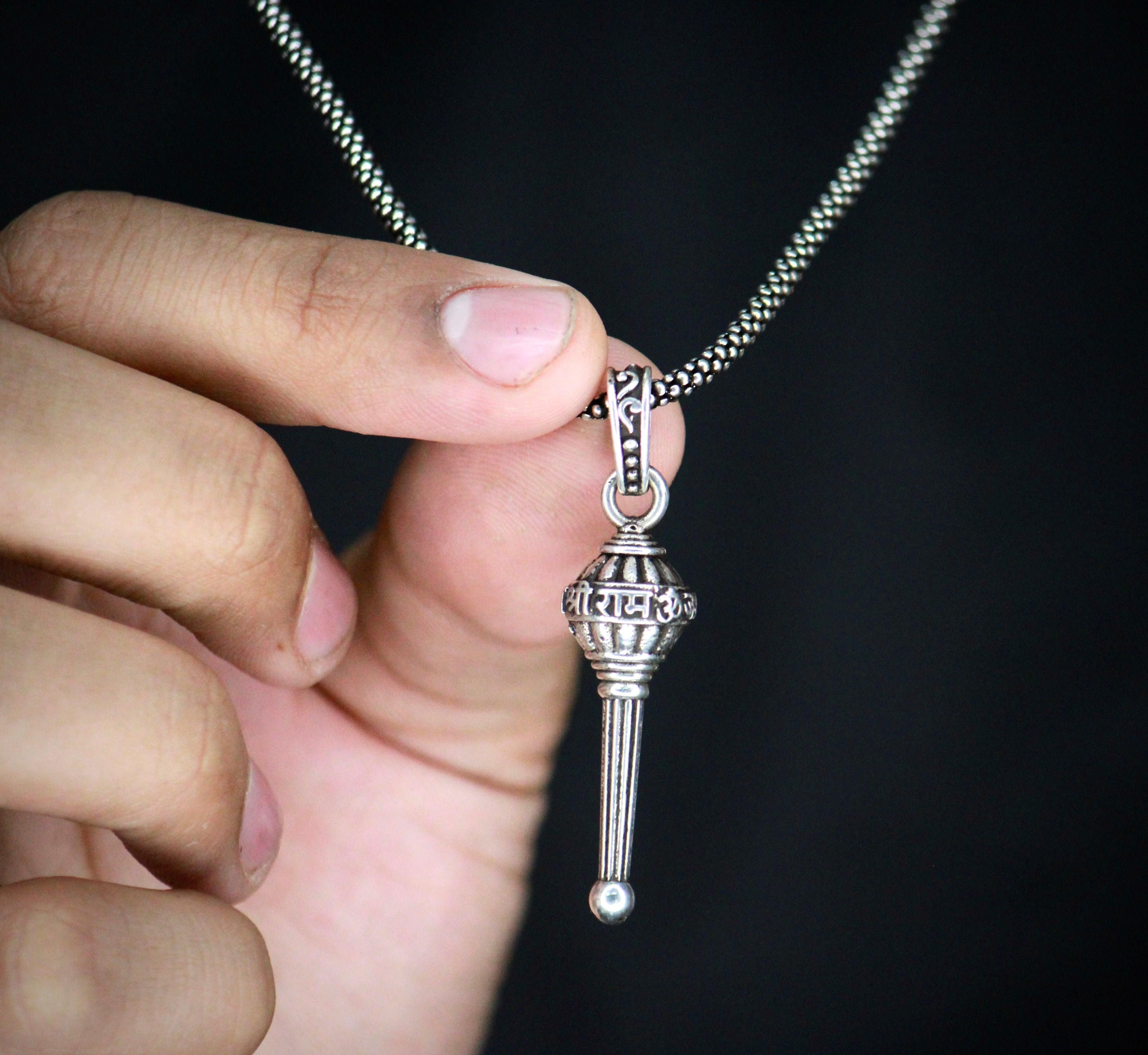 Men's Silver Chain with Gada Pendant - KalaKirtiHub