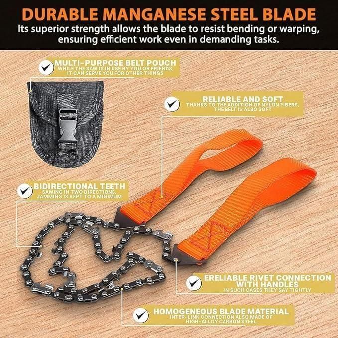 Pocket Chainsaw with Grips Folding Pull Saw with Storage Pouch - KalaKirtiHub