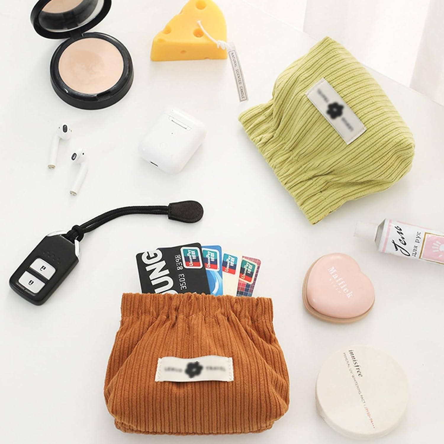 Small Makeup Bag Corduroy Pouch with Hair Tie Organizer | kalakirtihub ra4xqa-dd