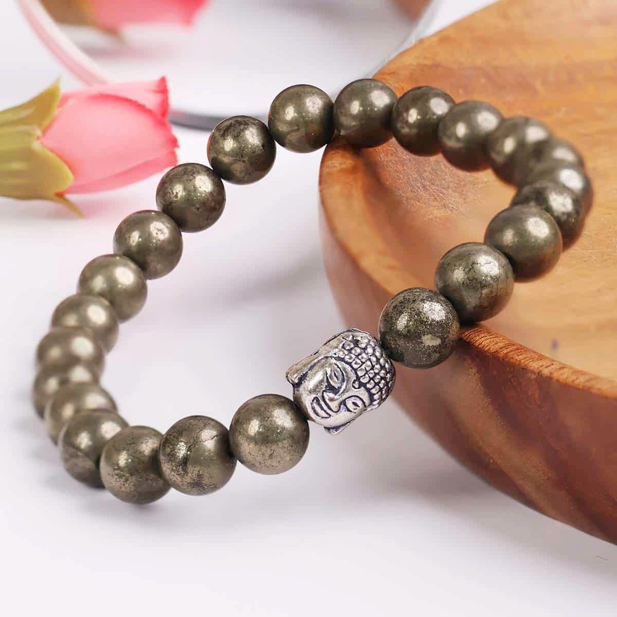 Unisex Pyrite Elastic Bracelet with Lucky Charm | KalaKirtiHub Jewelry ra4xqa-dd