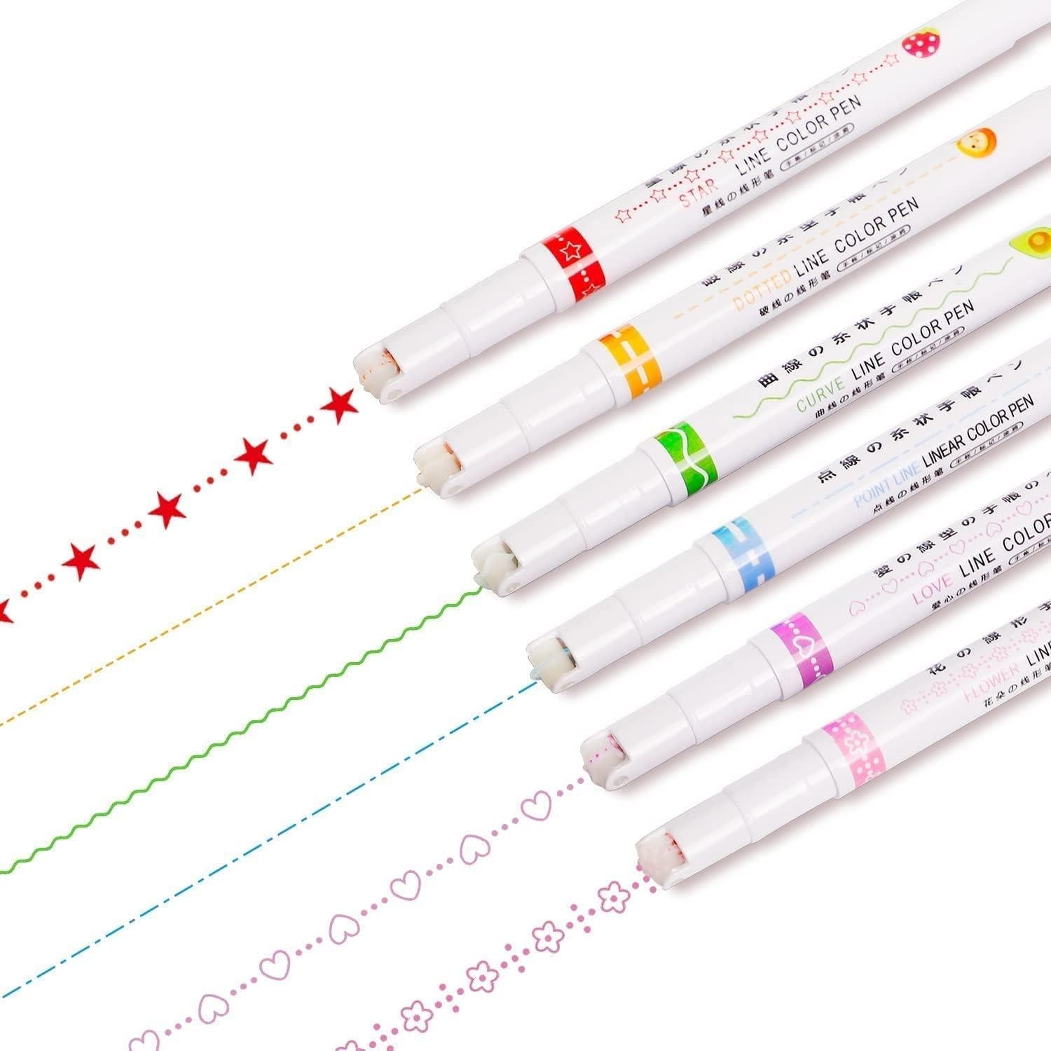 Linear Roller Color Pens Highlighters with 6 Different Curve Shapes (Set of 6) ra4xqa-dd