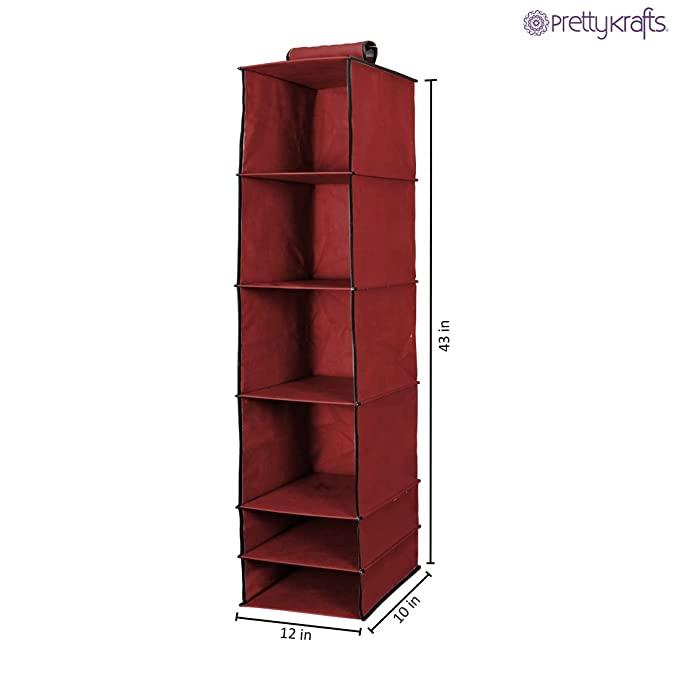 6-Shelf Foldable Hanging Wardrobe Organizer – Maroon Storage - KalaKirtiHub