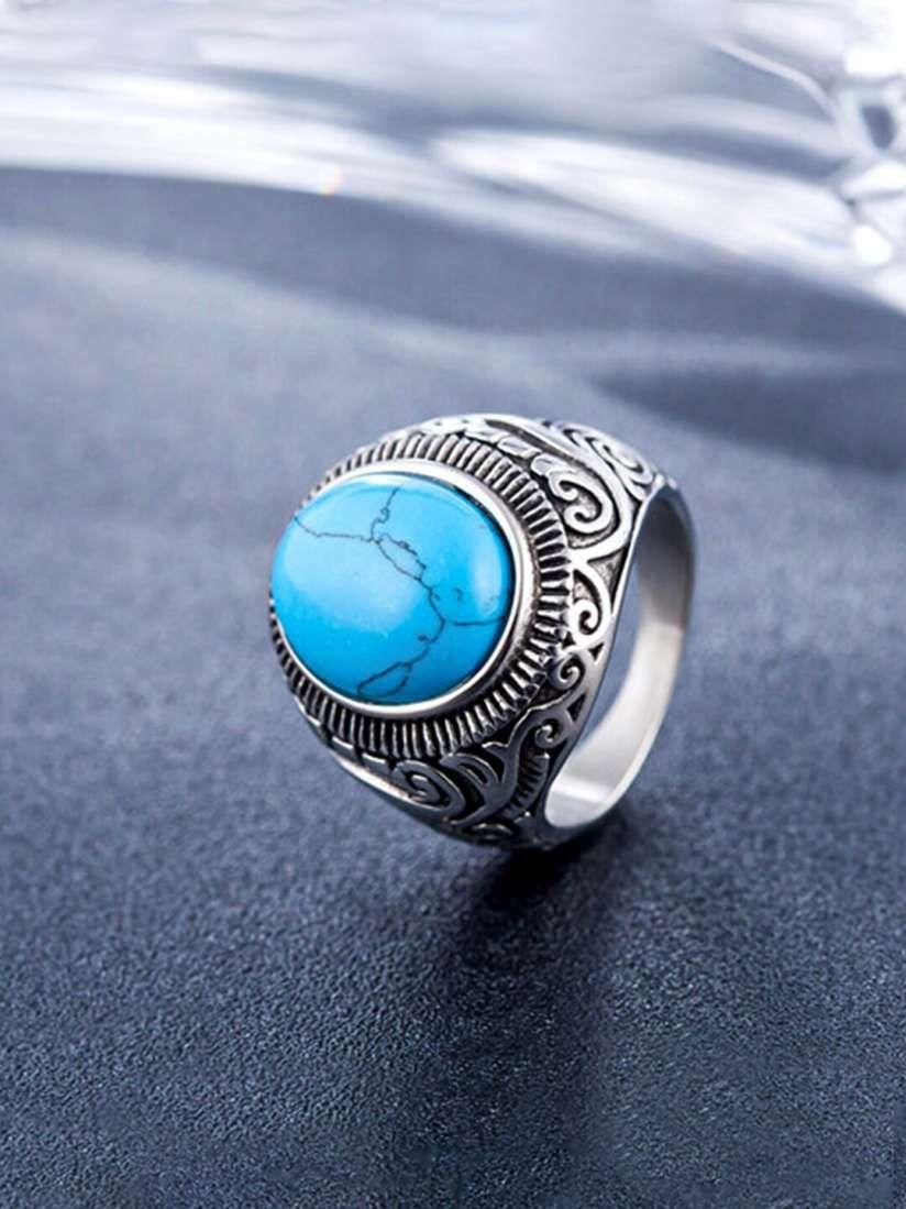 Men’s Silver-Plated Blue Stone Ring – Oxidized Jewelry ra4xqa-dd