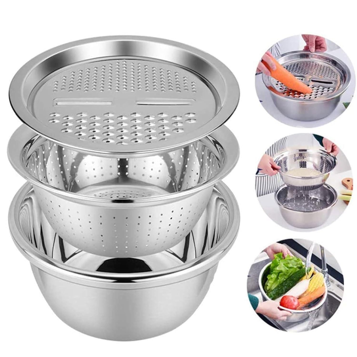 3-in-1 Multifunctional Grater & Basin – Stainless Steel Colander Set ra4xqa-dd