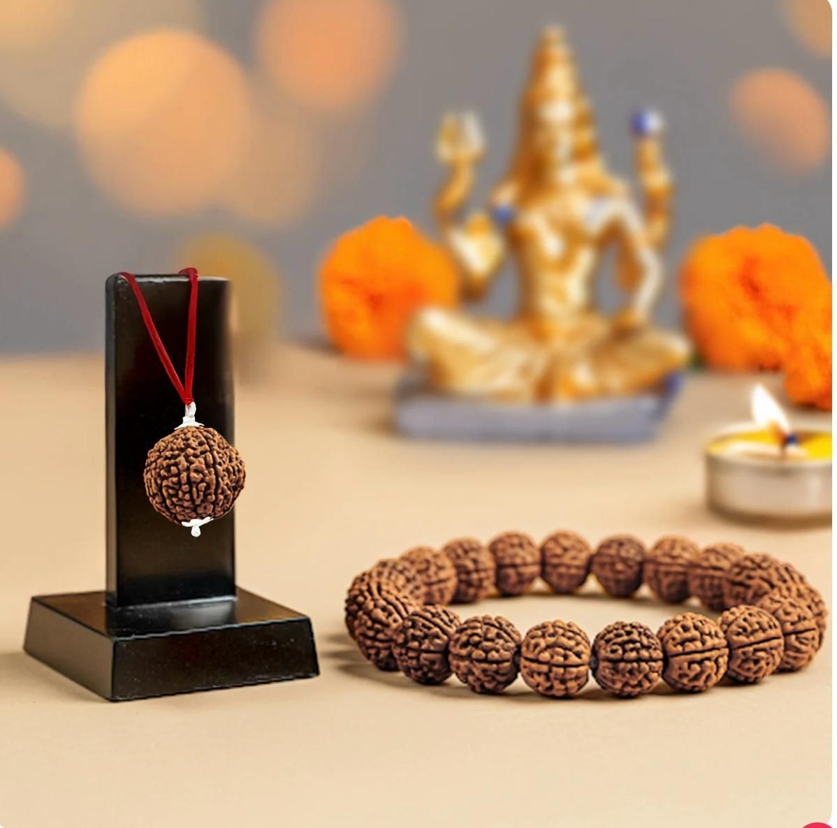Maha Shivratri Combo | 5 Mukhi Rudraksha Pendant with Bracelet ra4xqa-dd