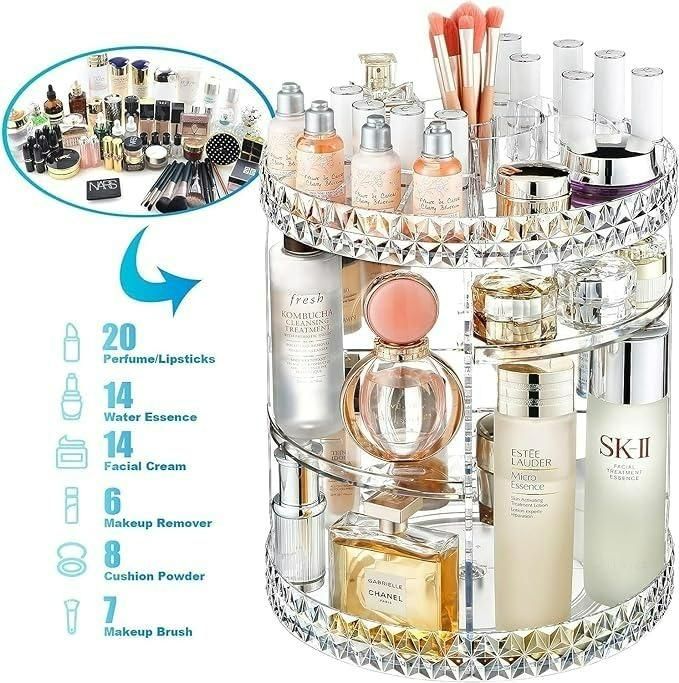 Makeup Organizer Adjustable 360 Rotation Box Case ra4xqa-dd