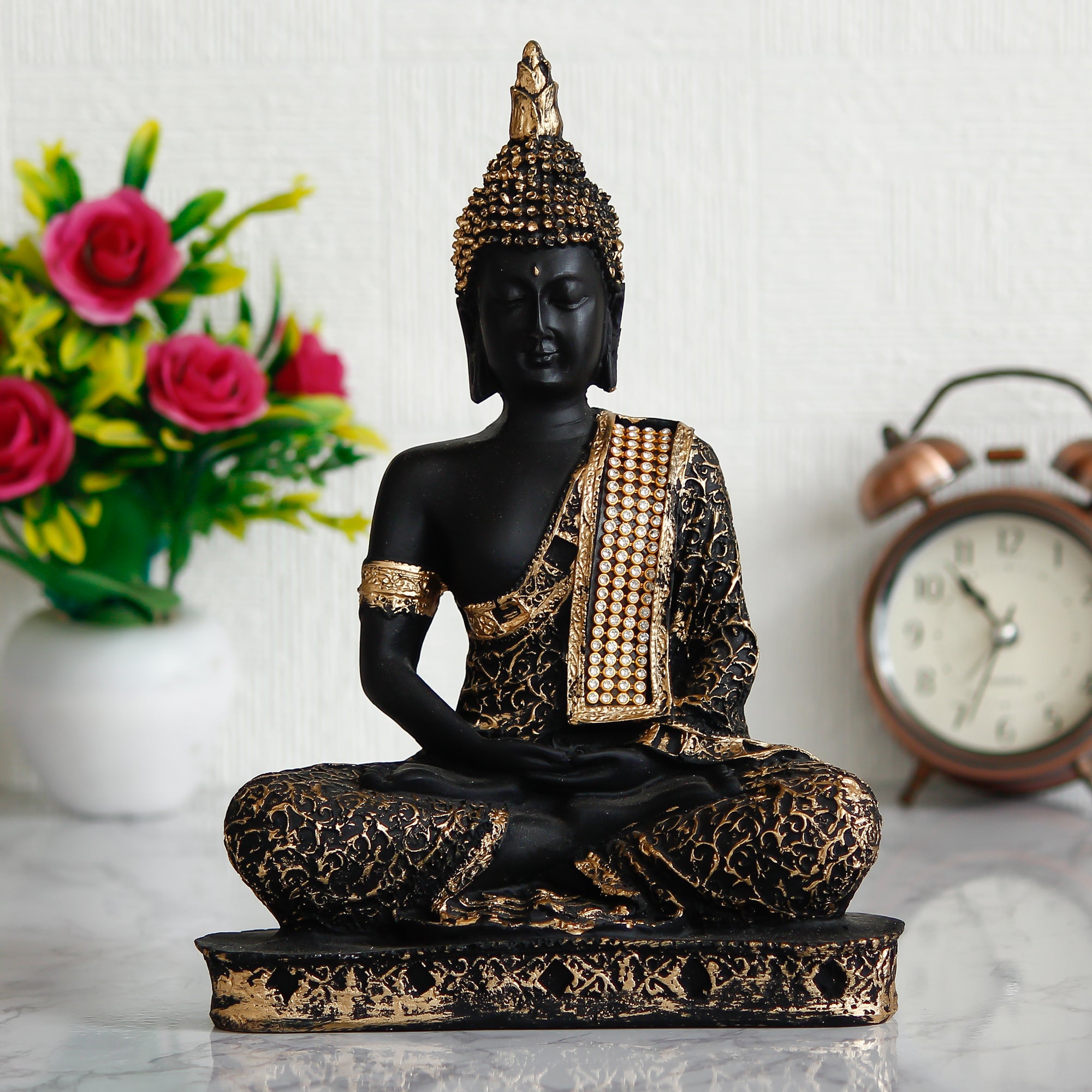 eCraftIndia Black & Golden Meditating Lord Buddha Showpiece - KalaKirtiHub