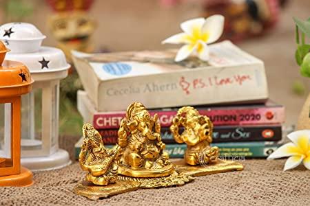 Design Gold Plated Lakshmi Ganesh Saraswati Idol with Deepak Showpiece - KalaKirtiHub