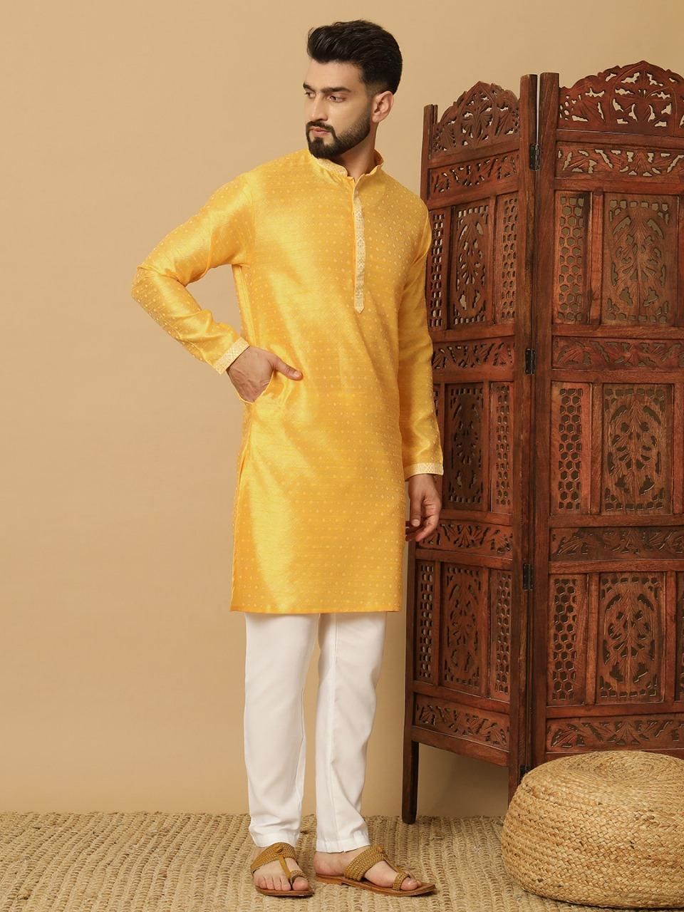 Men's Jacquard Solid Kurta Pyajama Set - KalaKirtiHub