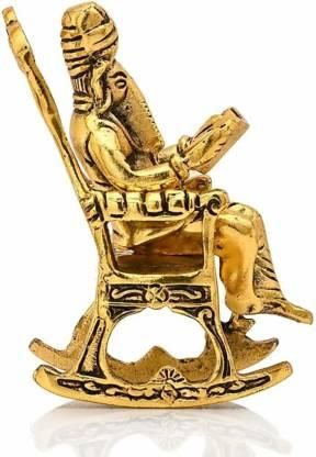 Golden Lord Ganesha Statue Sitting On A Rocking Chair And Reading Ramayan Showpiece - KalaKirtiHub