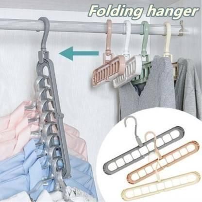 Hanger-Plastic Multi Functional Adjutable & Folding Clothes Hanger Holder Portable Anti-Slip Storage Rack Space Saving Hook for Garment Drying (Multicolor, Pack Of 3) ra4xqa-dd