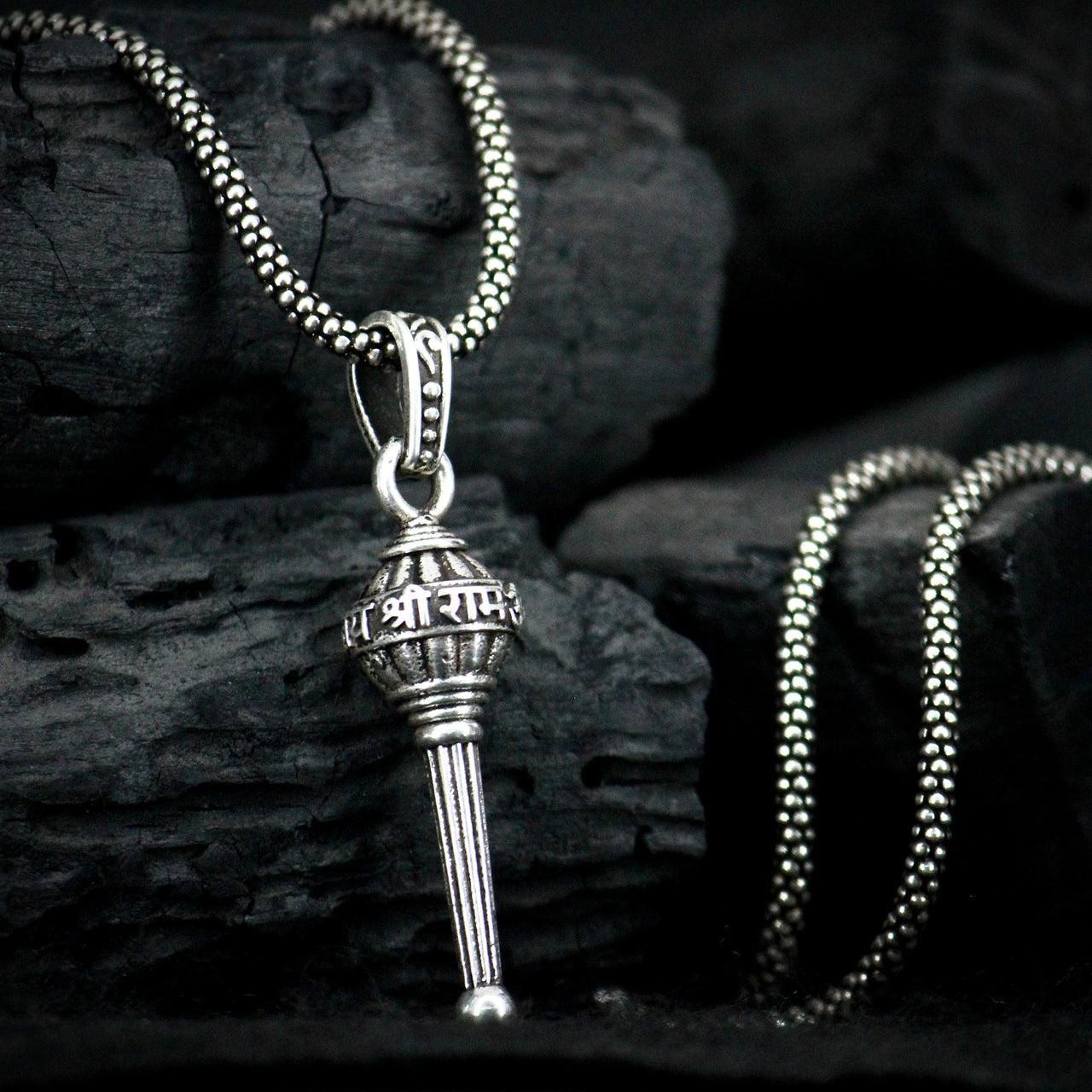 Men's Silver Chain with Gada Pendant - KalaKirtiHub