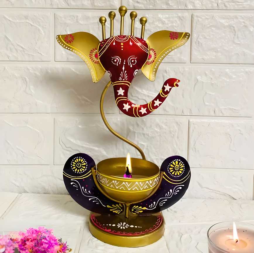 Intricately Crafted Spiritual Decor Ganesha with Tealight Candle Holder - KalaKirtiHub