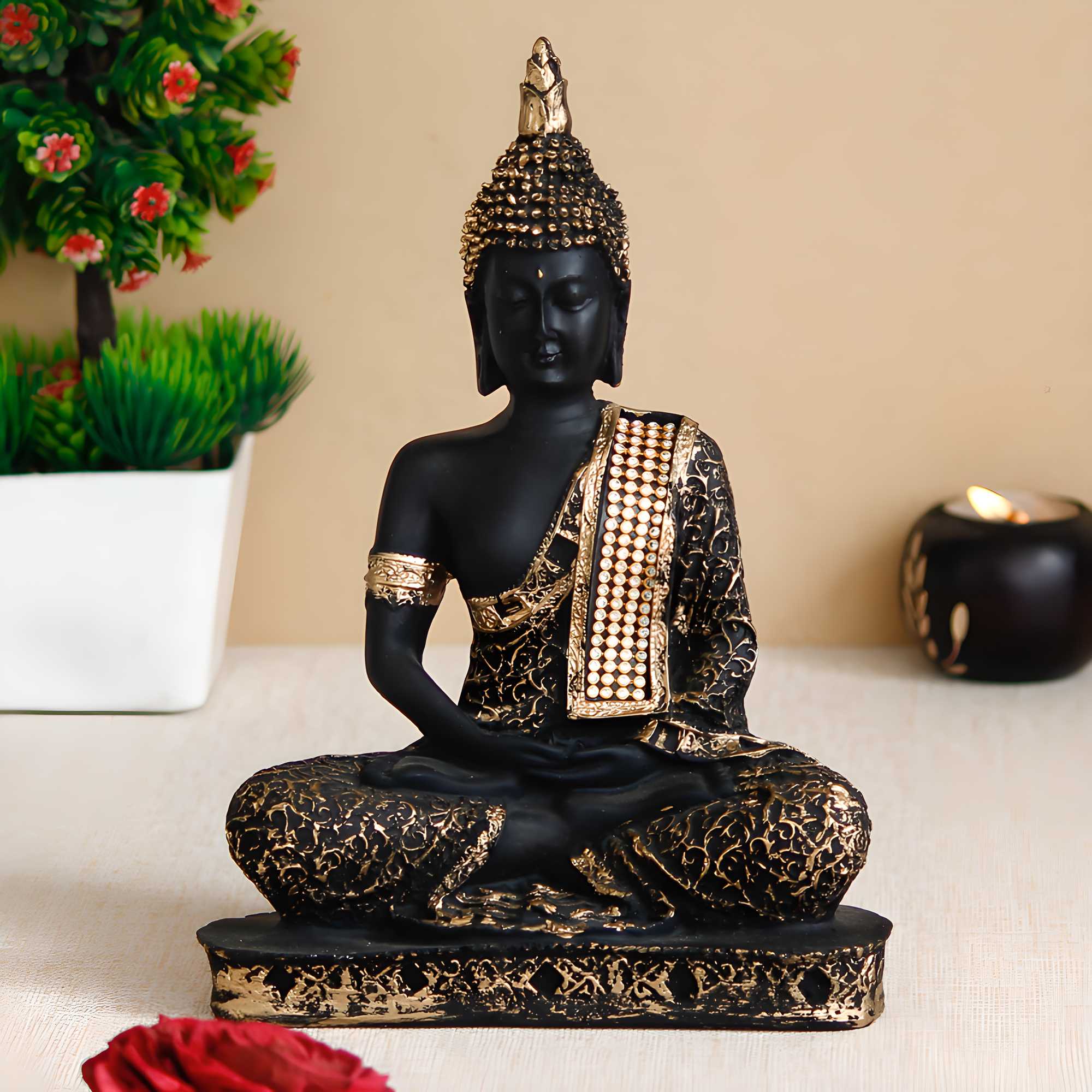 eCraftIndia Black & Golden Meditating Lord Buddha Showpiece - KalaKirtiHub