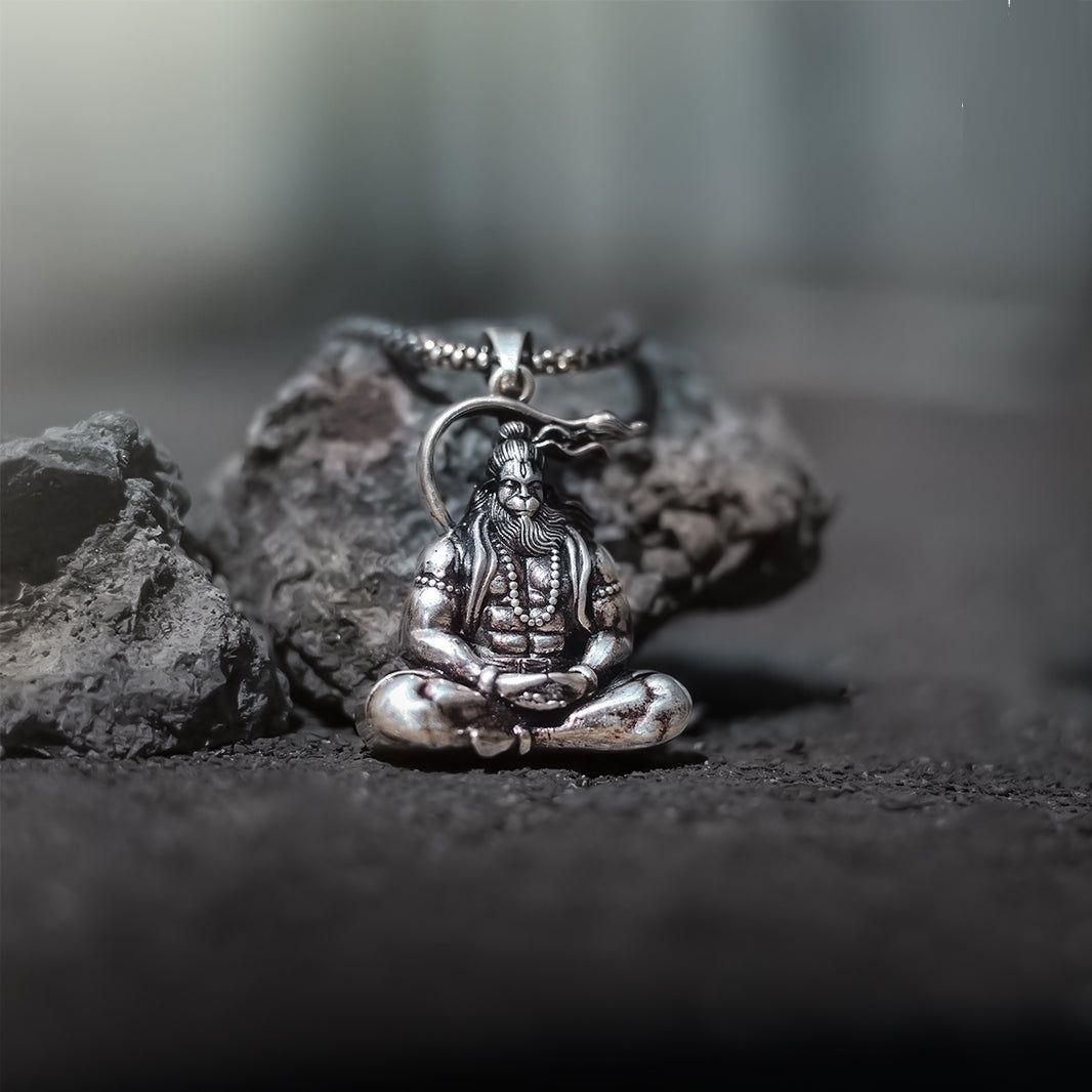 Hanuman Silver Locket With Chain - KalaKirtiHub