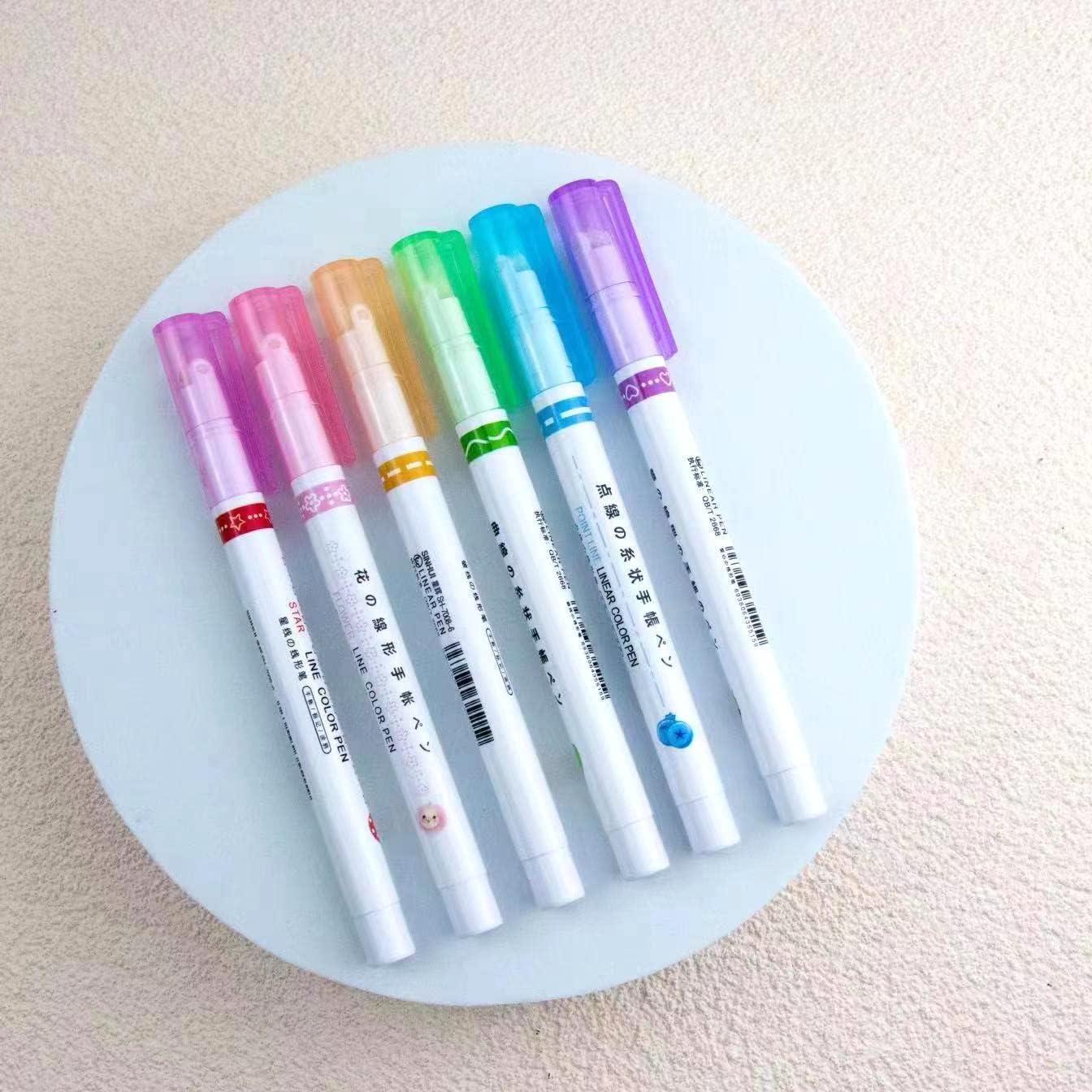 Linear Roller Color Pens Highlighters with 6 Different Curve Shapes (Set of 6) ra4xqa-dd