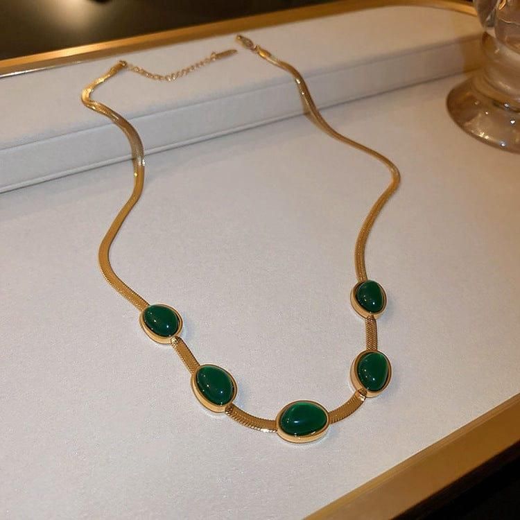 Oval Green Crystal Necklace & Bracelet Set – Elegant Jewelry - KalaKirtiHub