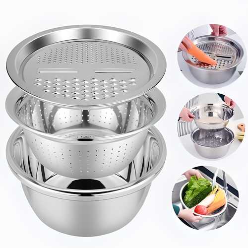 3-in-1 Multifunctional Grater & Basin – Stainless Steel Colander Set ra4xqa-dd