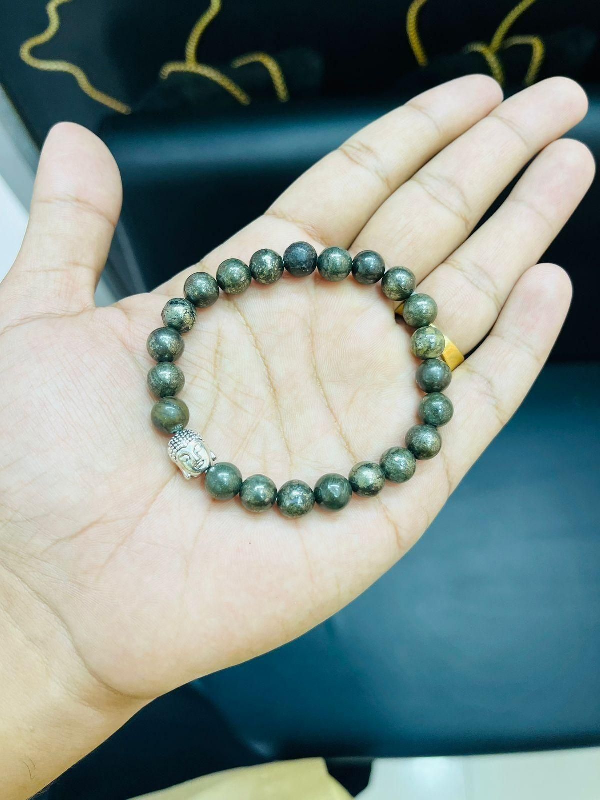 Unisex Pyrite Elastic Bracelet with Lucky Charm | KalaKirtiHub Jewelry ra4xqa-dd