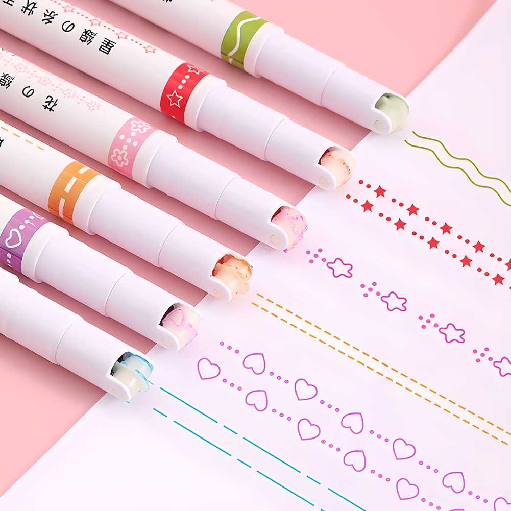Linear Roller Color Pens Highlighters with 6 Different Curve Shapes (Set of 6) ra4xqa-dd