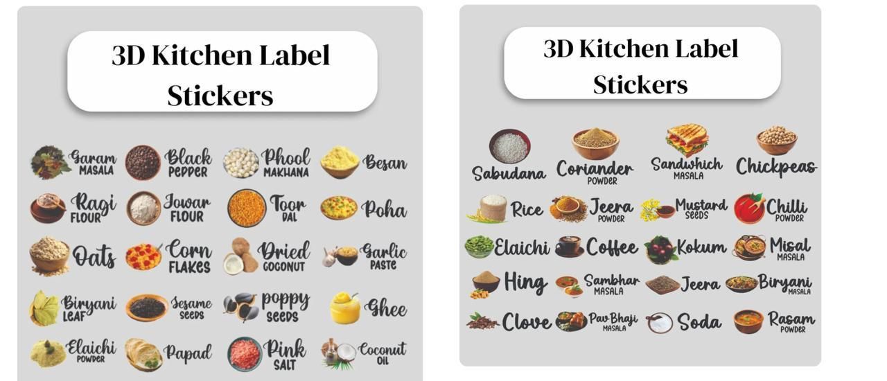 Waterproof Kitchen Spice Jar Label Stickers (60 PCS) | UV DTF Labels