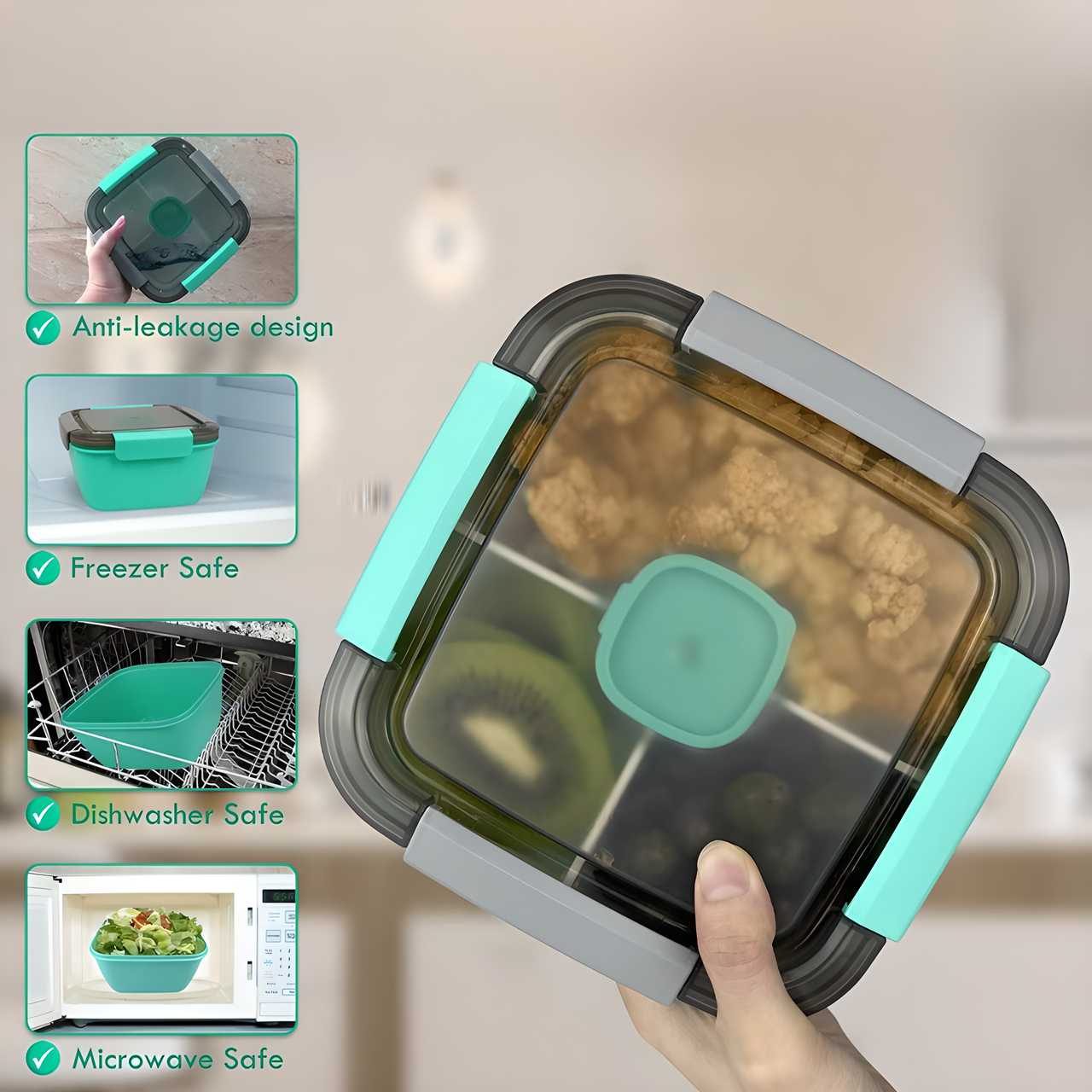 Lunch Box with 3 Compartments – Portable Food Storage ra4xqa-dd